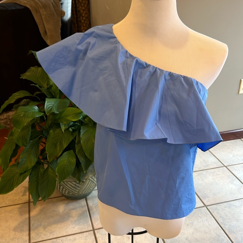 Alice + Olivia one shoulder blue blouse